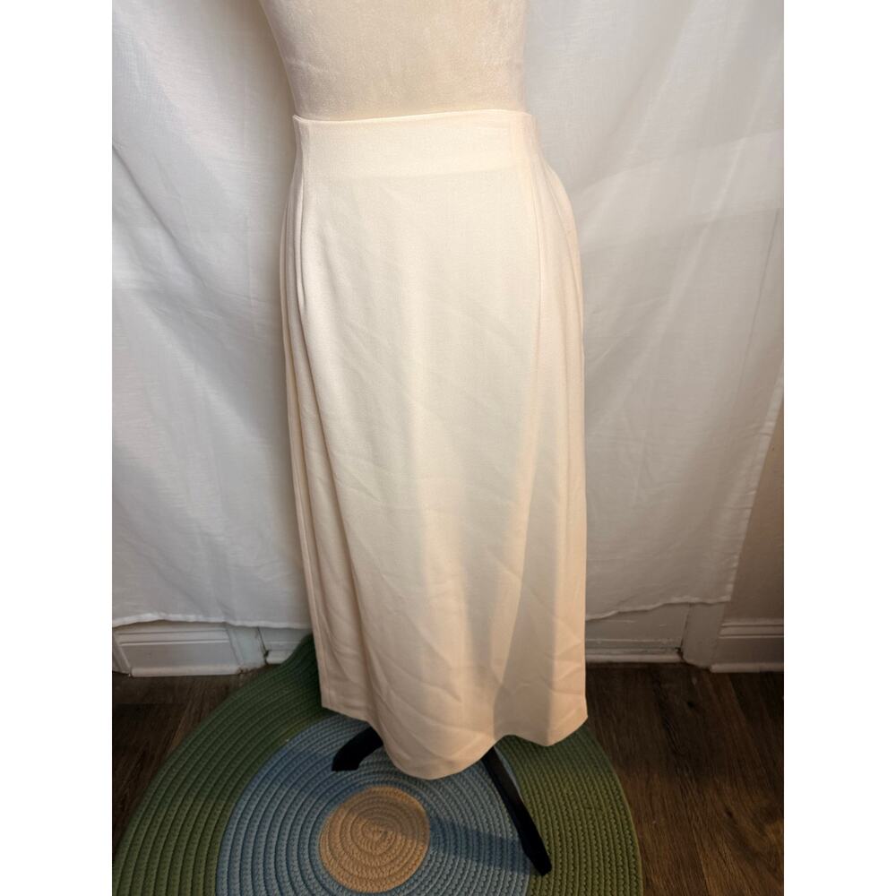 Vintage 90s Rena Rowan Ivory Midi Skirt Size 14 Minimalist Power Skirt